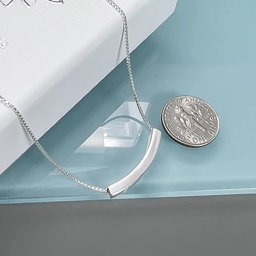 Curved Tube Bar Necklace Sterling Silver, Curved Bar Necklace for Women, Balance Necklace, Layering Choker Necklace (18 inches)