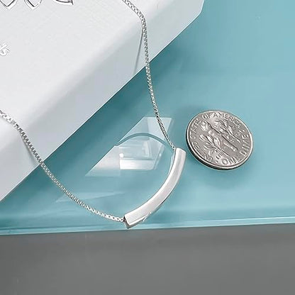 Curved Tube Bar Necklace Sterling Silver, Curved Bar Necklace for Women, Balance Necklace, Layering Choker Necklace (18 inches)