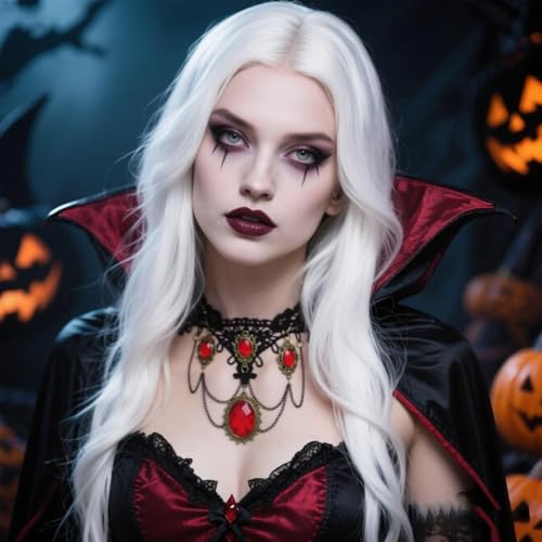 Vampire Choker Necklace for Women Gothic Lace Choker Necklace Y2K Goth Red Black Zirconia Pendant Necklaces Halloween Dark Bridal Vampire Costume Jewelry Accessories - style: Style-H