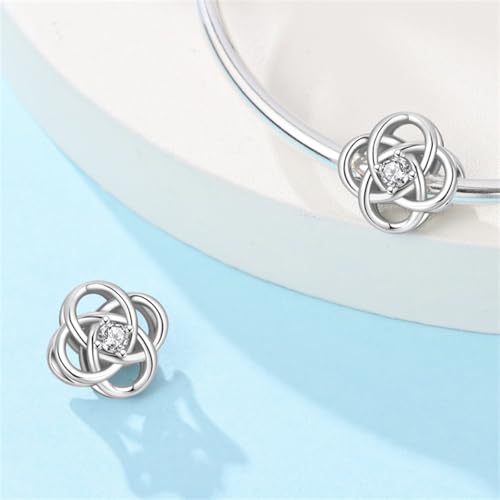 925 Sterling Silver Charms for Bracelets Necklaces Dangle Pendant With 5A Cubic Zirconias Bead Charm for Women DIY Jewelry - style: concentric knot charm