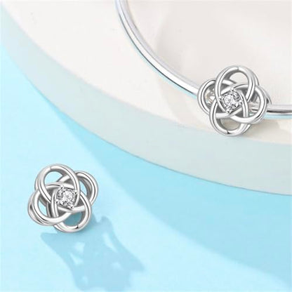 925 Sterling Silver Charms for Bracelets Necklaces Dangle Pendant With 5A Cubic Zirconias Bead Charm for Women DIY Jewelry - style: concentric knot charm