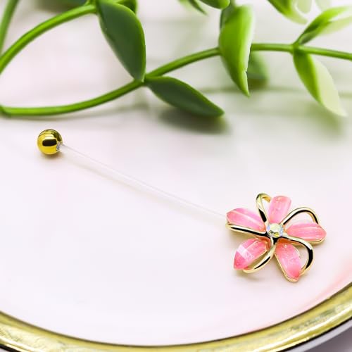 VERAMI 14G 38mm Pregnancy Belly Button Rings Flexible Bioplast Long Bar Flower Belly Rings for Maternity Clear Navel Piercing Retainer - color: Gold-pink flower