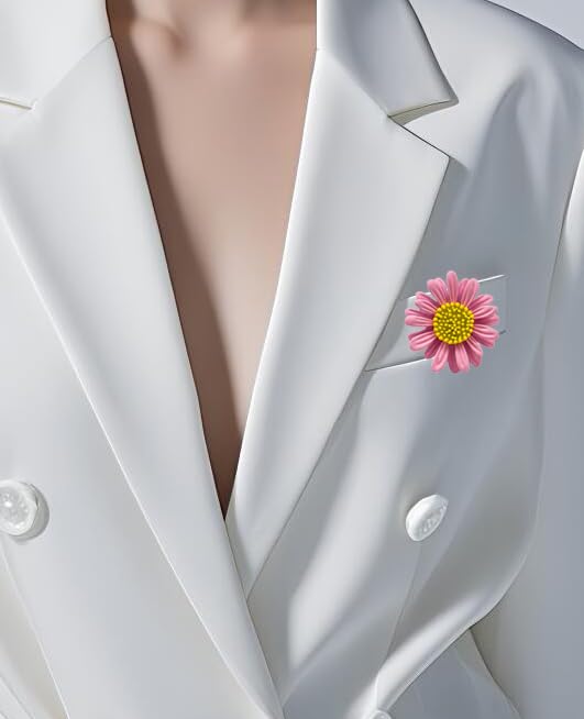 6 Pcs Daisy Flower Brooches, Sunflower Lapel Pins, Sun Flower Brooches, Floral Lapel Pins for Women Fashion Jewelry Accessories - color: Pink