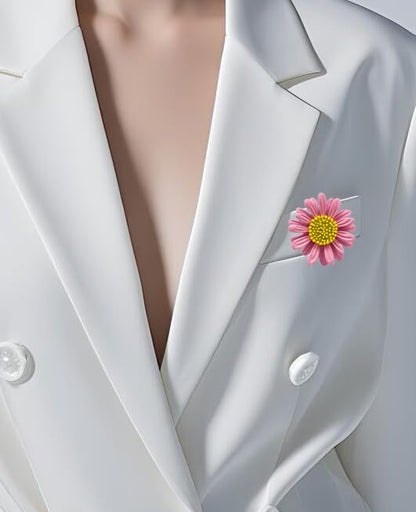 6 Pcs Daisy Flower Brooches, Sunflower Lapel Pins, Sun Flower Brooches, Floral Lapel Pins for Women Fashion Jewelry Accessories - color: Pink
