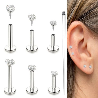 16G 18G Flat Back Earring Nose Ring Stud Piercing Jewelry - color: silver, size: 18G(3/4/5mm CZ)