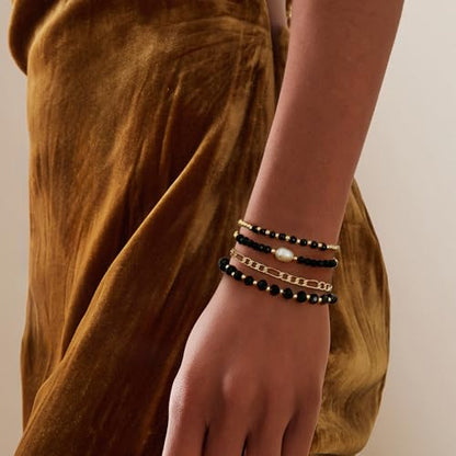 Badu Gold Beaded Bracelets for Women Boho Crystal Multiple Layered Stackable Wrap Bangle Set Paperclip Chain Trendy Jewelry - color: Gold-green