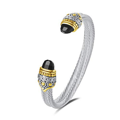 Designer Inspired Jewelry Double Cable Wire Facet CZ Antique Bangle Elegant Beautiful - color: Black