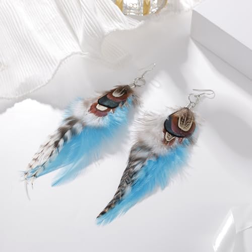 RUOFFETA Long Feather Earrings for Women, Boho Bohemian Earrings Multicolor Tassel Handmade Feather Earrings for Women Dangling - style: Style S
