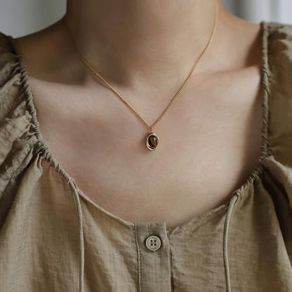 Tiger Eye Necklace, 14K Gold Natural Stone Necklace for Women, Adjustable Vintage Necklace for Spiritual Jewelry - style: Tiger Eye Necklace