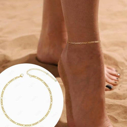 VAMA FASHIONS Adjustable 18K Gold Plated Figaro Chain Ankle Anklet Leg Toes Foot Payal Heel Anklets Bracelet Chains For Women
