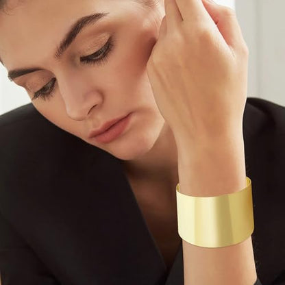 Wide Cuff Chunky Gold Bracelets for Women Open Cuff Bangles Wrist Cuff Bracelets for Women - style: Gold