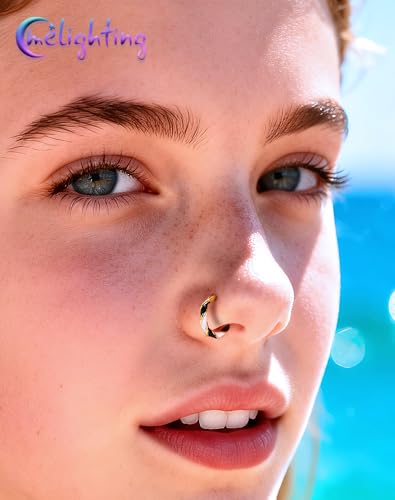 Melighting 20G Twist Nose Ring Hoop Stainless Steel 316L Piercing Jewelry | 7/8 mm Nose Piercing Jewelry, Cute Hinged Segment Clicker Lobe Helix Daith Cartilage Earring for Women - color: Gold WB, size: 20g7mm