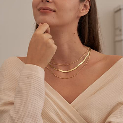 CHESKY 14K Gold/Silver Plated Snake Chain Necklace Herringbone Necklace | Gold Necklace for Women,layered Herringbone Necklace,1.5/3/5MM(W) 14"/16"(L) ,Mothers Day Gifts for Mom,Jewelry - color: gold, style: triple herringbone