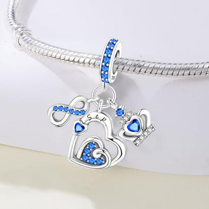 3PCS Birthstone Stone Charms for Charms Bracelet 925 Sterling Silver Infinity Love Heart Crown Dangle Charms Spacer Stopper Beads for Bracelets and Necklaces, Birthday Mother's Day Christmas Gifts For Women. - color: 09 Sep. 3PCS