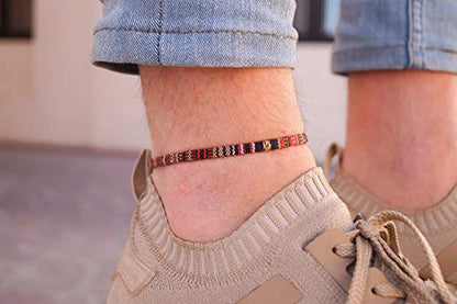 Made by Nami Surfer Anklet for Men and Women Waterproof and Adjustable Surfer Ankle Bracelet String Ankle Bracelet Beach Accessory for Ethnic Hippie Style - color: Brown