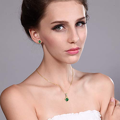 Gem Stone King 18K Yellow Gold Plated Silver Simulated Emerald and White Diamond Pendant Earrings Jewelry Set For Women | 2.36 Cttw | With 18 Inch Chain | Fine Jewelry Gifts for Women Mom Wife Her
