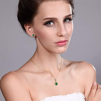 Gem Stone King 18K Yellow Gold Plated Silver Simulated Emerald and White Diamond Pendant Earrings Jewelry Set For Women | 2.36 Cttw | With 18 Inch Chain | Fine Jewelry Gifts for Women Mom Wife Her