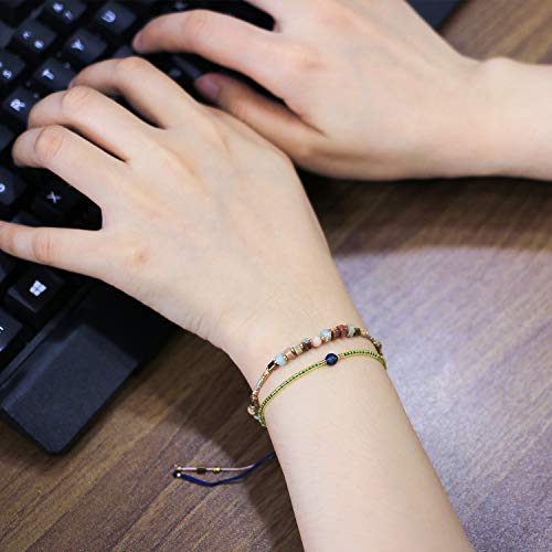 KELITCH Crystal Agate Friendship Bracelet Handmade Seed Beads Adjustable Bracelets for Women - color: Beige