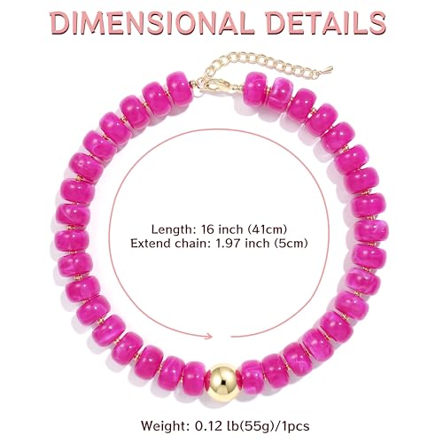 Badu Colorful Chunky Beaded Choker Necklace, Acrylic Colorful Bead Statement Necklaces, Adjustable Summer Beach Jewelry Gift for Women - color: Rose Red