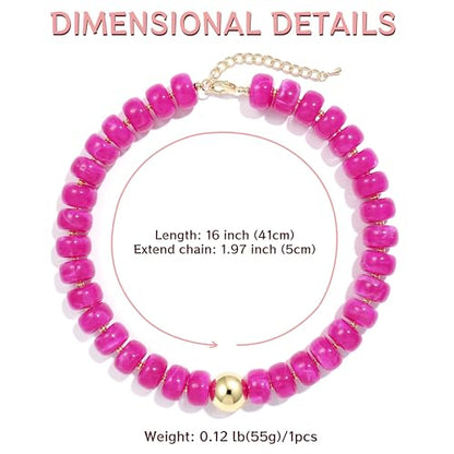 Badu Colorful Chunky Beaded Choker Necklace, Acrylic Colorful Bead Statement Necklaces, Adjustable Summer Beach Jewelry Gift for Women - color: Rose Red