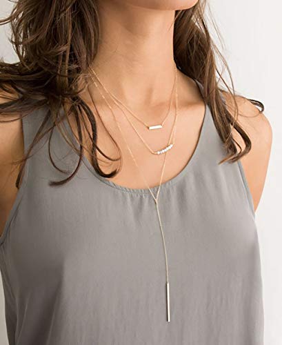 itianxi Gold Tiny Y Shaped Dainty Necklace 18K Gold Plated Cute Bar Vertical Lariat Necklace for Women - color: lariat