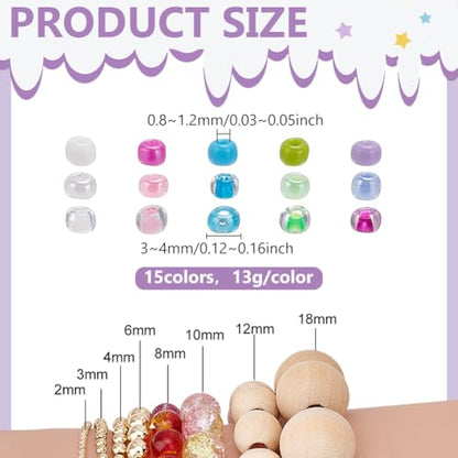 PH PandaHall 4900pcs 15 Colors Glass Seed Beads, 3mm Seed Beads Small Round Pony Bead 8/0 Tiny Spacer Craft Waist Beads for Earring Friendship Bracelet Necklaces Jewelry DIY Craft Making