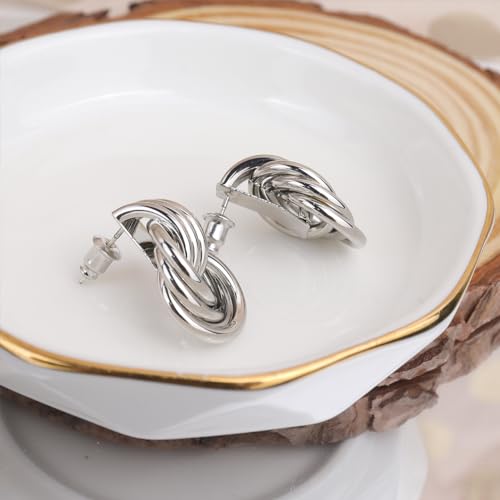 Jean Beau Chunky Gold Stud Earrings for Women Trendy Gold Plated Dangle Drop Prom Birthday Fashion Office Jewelry Gift - color: Silver