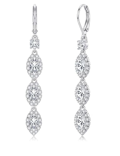 PATISORNA 925 Sterling Silver Dangle Earrings for Women Trendy Hypoallergenic White Gold Plated Leverback Drop Earrings Long Lightweight Statement Earring for Wedding Brides - color: Teardrop