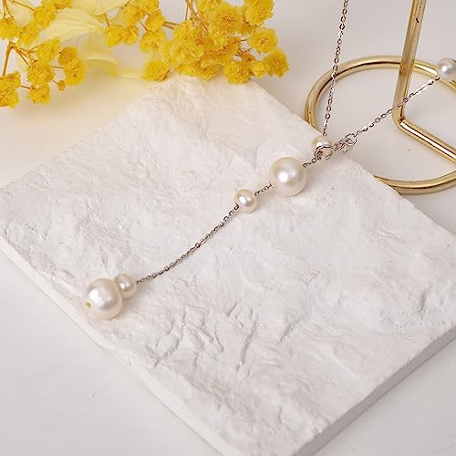 925 Sterling Silver Dainty Freshwater Cultured Pearl Choker Necklace White Genuine Real Pearl Charm Necklaces Jewelry Gifts for Her - color: Choker Y-Silver