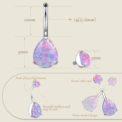 AROWRO Belly Button Ring Titanium Gold Sliver Hypoallergenic 14G Belly Button Piercing 10mm Barbell Belly Rings for Women With Opal - color: Sliver+Purple Opal