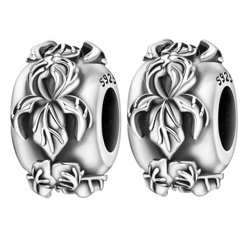 Spacer Stopper Beads for Bracelets & Necklaces, 925 Sterling Silver Beads | Smooth & Pave Cubic Zirconia (White, Blue, 18K Gold Plated) | Anti-Slide Separator Charms S925 Women Jewelry - color: 2Pcs Iris Spacer