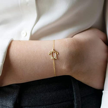 MEVECCO Dainty Chain Bracelets for Women, Layered and Charm Styles | 14K Gold Plated Brass, Select Cubic Zirconia Accents, Single and Multi-Row Structures for Refined Everyday Wristwear - style: Turtle