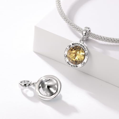 Birthstone Charms for Women Bracelets Birthday Bead Charms fit Pandora Bracelets Mothers Day Gifts for Women - color: 11-November(Citrine)