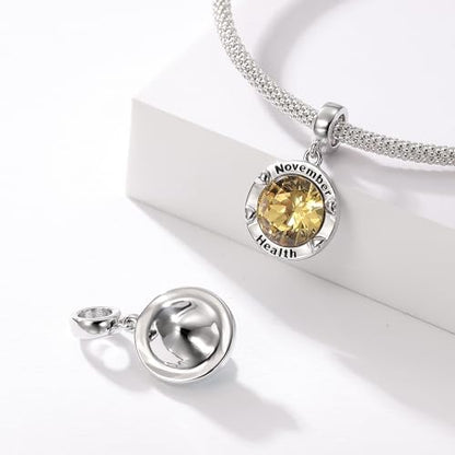 Birthstone Charms for Women Bracelets Birthday Bead Charms fit Pandora Bracelets Mothers Day Gifts for Women - color: 11-November(Citrine)