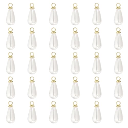 PATIKIL Pearl Charm, 50Pcs Pearl Beads Teardrop Faux Pearl Pendant Charm with Loop for Jewelry Making Bracelets Earrings Necklace - color: Gold, size: 10x6mm