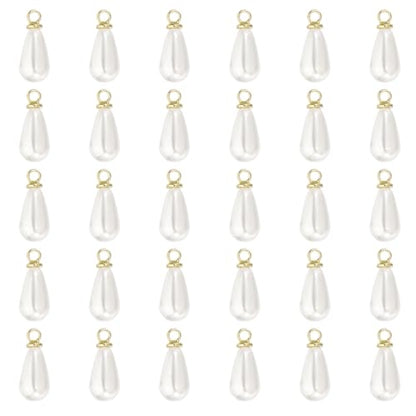 PATIKIL Pearl Charm, 50Pcs Pearl Beads Teardrop Faux Pearl Pendant Charm with Loop for Jewelry Making Bracelets Earrings Necklace - color: Gold, size: 10x6mm