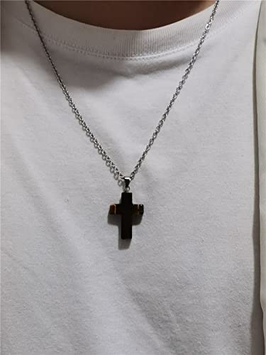 Small Dainty Cross Necklace Pendant Bohemian Turquoise Seed Bead Beaded Necklace Choker for Women Men Faith Jewelry Gift - color: 03 Tiger Eye Cross