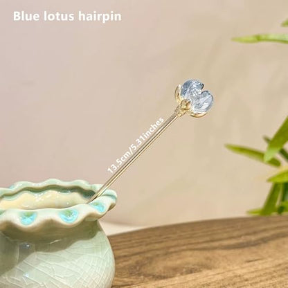 2 Pcs Lotus Hair sticks for buns,Hair pins for women,Buns and Updos with No Hair Damage,Metal French Pin Great Hold,Suitable for fine & thick hairUS374 (Yellow + Blue) - color: Yellow + Blue
