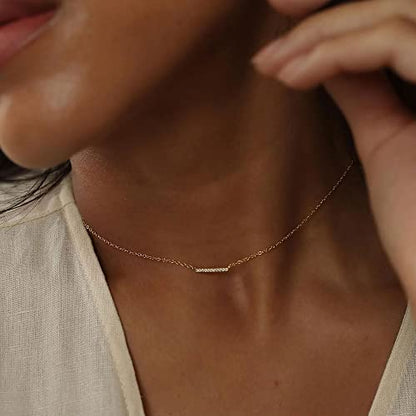 HANLI 14K Gold Plated Necklaces for Women - Dainty Butterfly, Star of David, Moon and Star, Sun, Lotus, Infinity, Hummingbird, Bee,Boots,Chill,Sunflower Pendant Designs - Elegant Jewelry for Women - color: Bar CZ