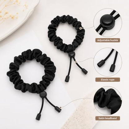 6Pcs Black Adjust Satin Hair Tie, Adjustable Black Hair Ties Satin Scrunchies Elastic Satins Headband for Women Girls Afro Puff Thick Curly Hairs Adjustable Loc Accessories for Blacks Women
