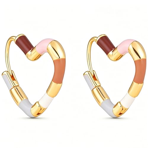 Milan Chiva 14K Gold Plated Small Huggie Dangle Earrings | Lightweight Trendy Heart Dainty Jewelry Hypoallergenic Chunky Gold Hoops Earrings Jewelry Mothers Day Gift for Women - color: F-Colorfull Heart