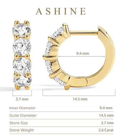 ASHINE 14K Gold Plated 925 Sterling Silver Post Pave Cubic Zirconia Hoop Cuff Huggie Earrings Jewelry for Women Girls - color: Gold