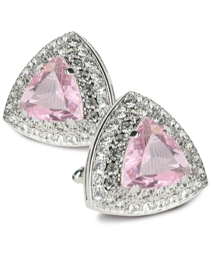 Triangular Crystal Diamond Set Cuff Links for Men – Tuxedo Suit Accessories, Cufflinks for Men - style: Pink/Silver