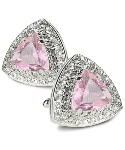 Triangular Crystal Diamond Set Cuff Links for Men – Tuxedo Suit Accessories, Cufflinks for Men - style: Pink/Silver