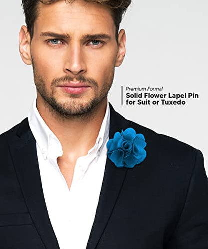Premium Men's Formal Solid Color Flower Lapel Pin - Boutonniere for Men, Brooch Pin - color: Turquoise