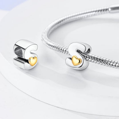 Women 925 Sterling Silver Charms A-Z Heart Letters Beads Pendant for Bracelets Women Fit Pandora Bracelets Hypoallergenic Beads - color: S