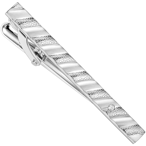 HAWSON 2.2 Inch Silver Tie Clips for Men with Crystal | Skinny Tie Pins Tacks Clasps Suit Accessories Wedding Groom Gifts