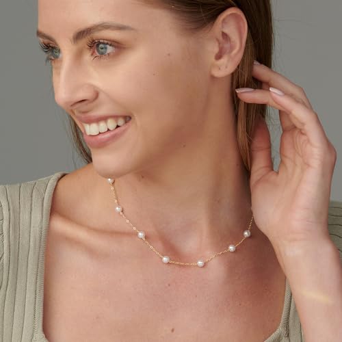 Pearl Necklace for Women- 14K Gold-plated/White Gold-plated Dainty Pearl Necklace for Women - color: Gold pearl station