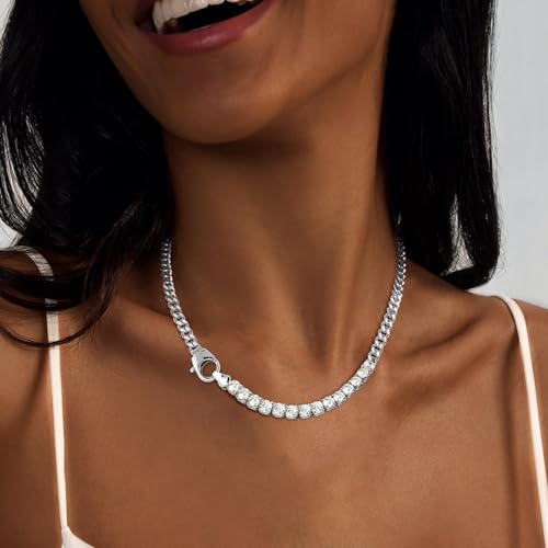 Luxval Tennis Necklace 14K Gold Plated Rhinestone Butterfly Choker Necklaces for women Dainty Zirconia Cut Faux Diamond chain 3mm - color: Silver-Cuban tennis