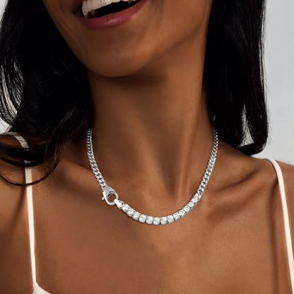 Luxval Tennis Necklace 14K Gold Plated Rhinestone Butterfly Choker Necklaces for women Dainty Zirconia Cut Faux Diamond chain 3mm - color: Silver-Cuban tennis